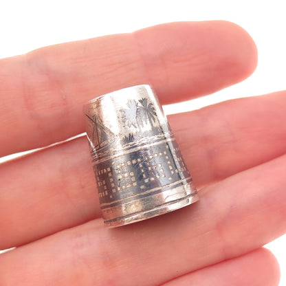 925 Sterling Silver Antique Art Deco Niello Oxidized Sewing Thimble