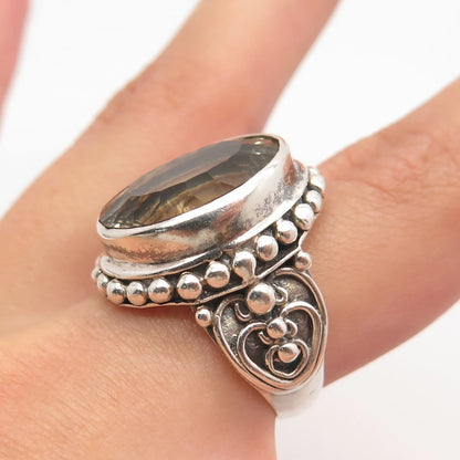 925 Sterling Silver Vintage Real Citrine Gemstone Beaded Ring Size 6
