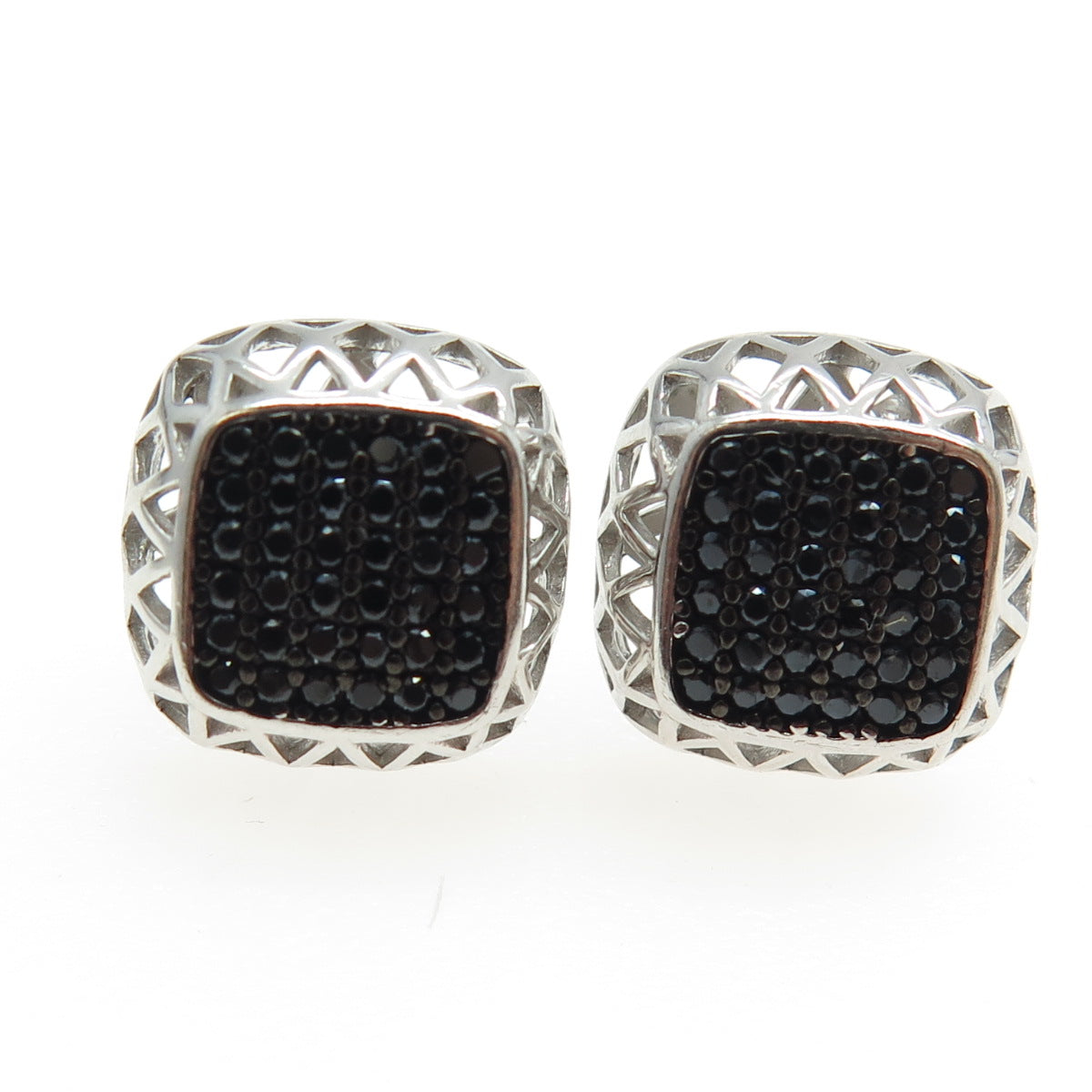 925 Sterling Silver Black C Z Stud Earrings