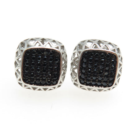 925 Sterling Silver Black C Z Stud Earrings