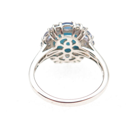 Chuck Clemency 925 Sterling Silver Real Turquoise & Tanzanite Floral Ring Size 8