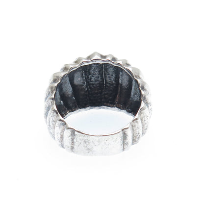 925 Sterling Silver Vintage Modernist Ribbed Dome Oxidized Ring Size 7
