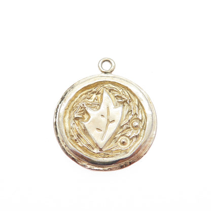 925 Sterling Silver Gold Plated Vintage Floral Leaf Seal Stamp Charm Pendant