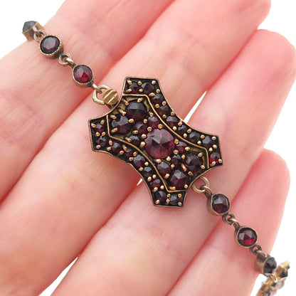 Gold Filled Antique Art Deco Real Bohemian Garnet Necklace 16" (missing stone)