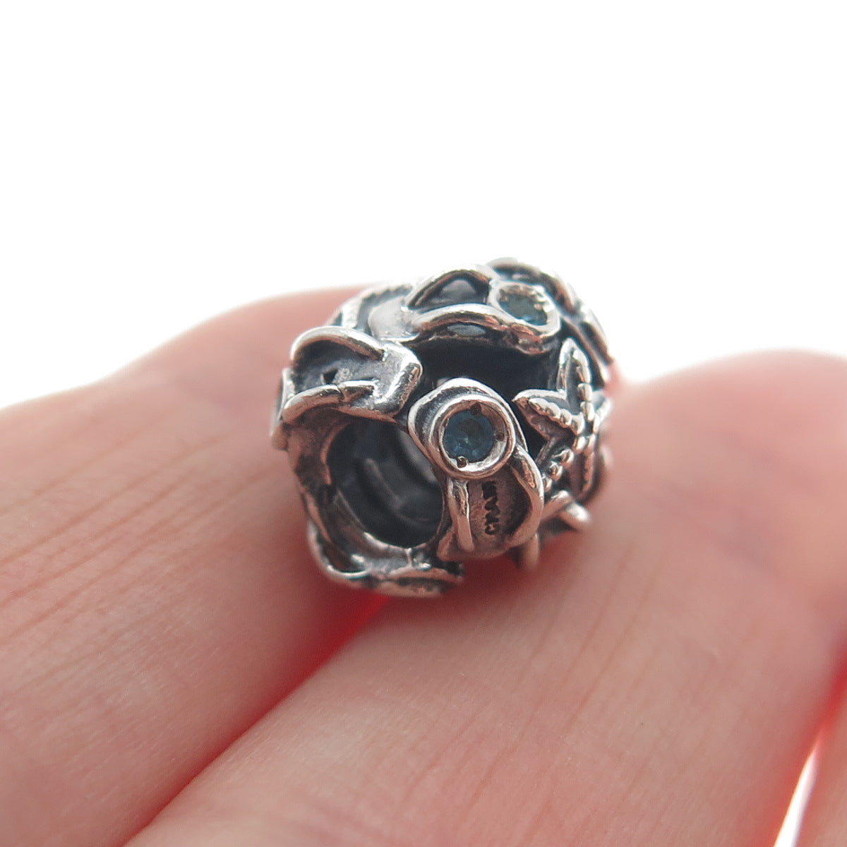 CHAMILIA 925 Sterling Silver White & Blue C Z Starfish Oxidized Bead Charm