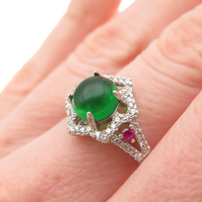 Sam & Co. 925 Sterling Silver Real Green White & Pink C Z Ring Size 6