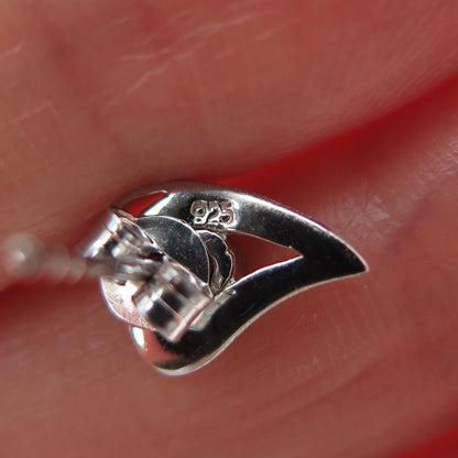 925 Sterling Silver Round-Cut C Z Modernist Heart Earrings