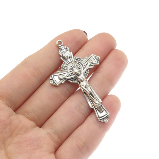 MALCO 925 Sterling Silver Antique Art Deco Crucifix Cross Religious Pendant