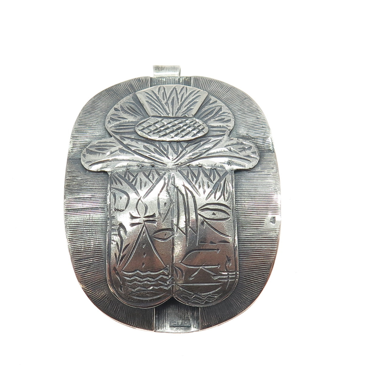 800 Silver Antique Egyptian Symbol Beetle / Scarab Pin Brooch Pendant