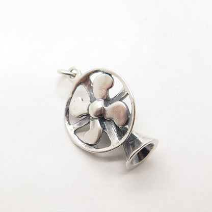 SHUBE 925 Sterling Silver Vintage Table Fan 3D Charm Pendant