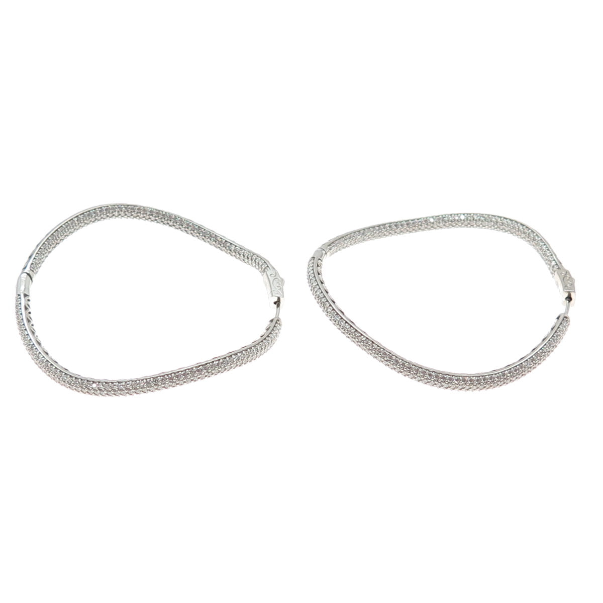KLEO 925 Sterling Silver Round-Cut C Z In & Out Wavy Large Hoop Earrings