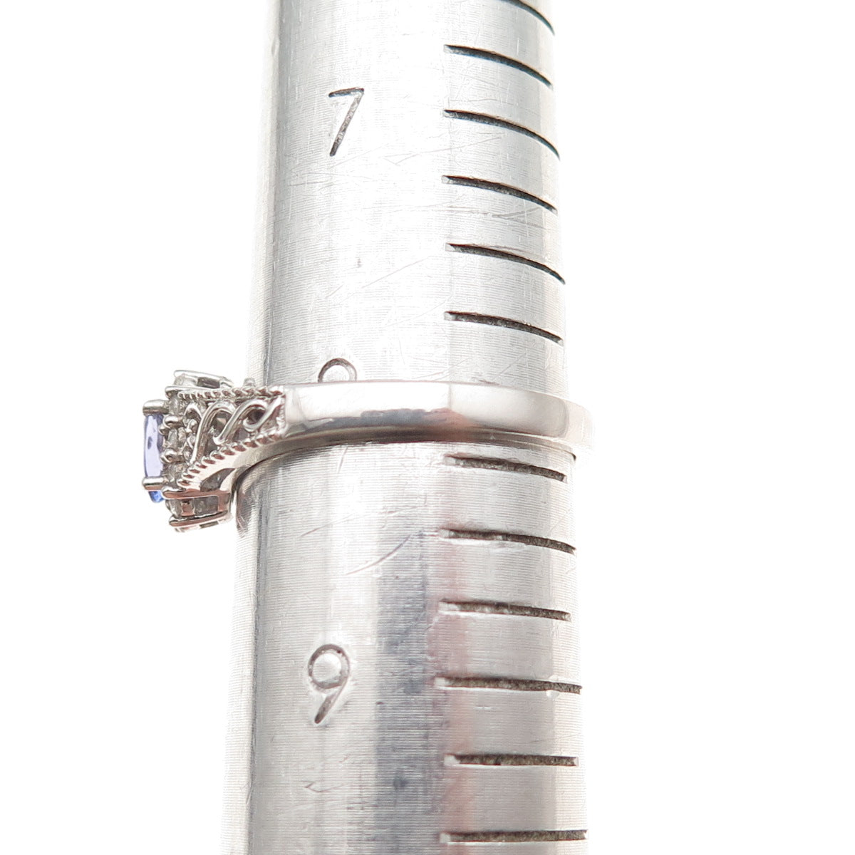 Chuck Clemency 925 Sterling Silver Real Tanzanite & White Topaz Ring Size 8.25