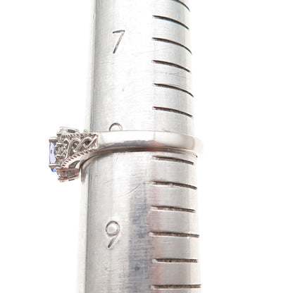 Chuck Clemency 925 Sterling Silver Real Tanzanite & White Topaz Ring Size 8.25