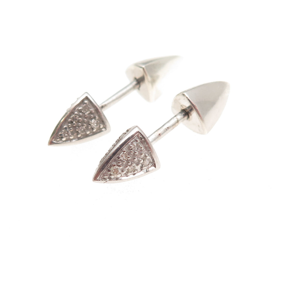 925 Sterling Silver Real Round-Cut Diamond Thorn Stud Earrings