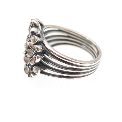 Pandora 925 Sterling Silver Enamel Real Pearl Cherry Blossom Bouquet Ring Size 7