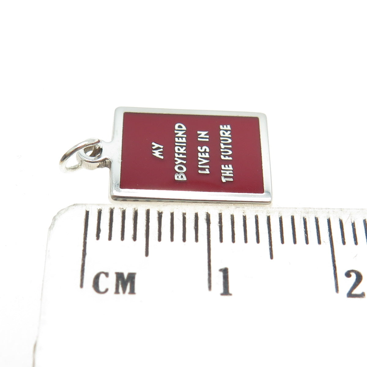 925 Sterling Silver Enamel "My Boyfriend Lives In The Future" Minimalist Pendant