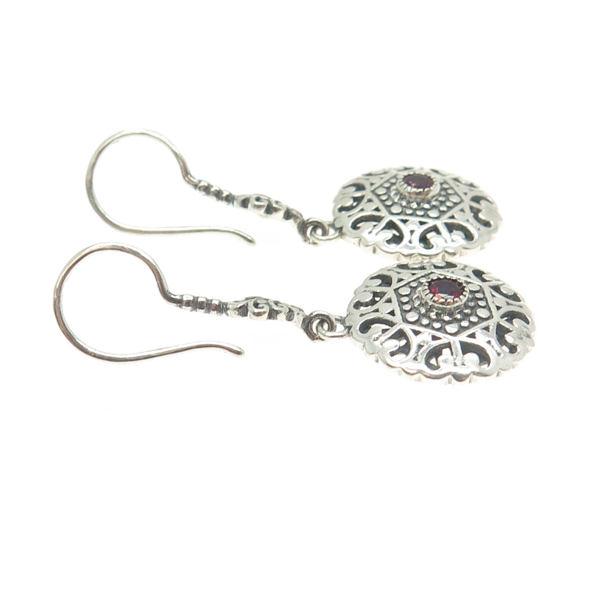 BERIA 925 Sterling Silver Pink Rhinestone Ornate Round Dangling Earrings