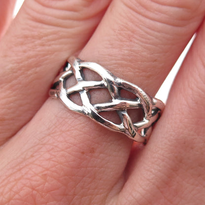925 Sterling Silver Vintage Celtic Woven Oxidized Ring Size 8.75