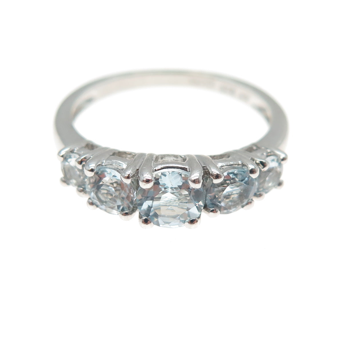 KN Kajal Naina 925 Sterling Silver Real Round-Cut Aquamarine Ring Size 9.25