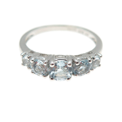 KN Kajal Naina 925 Sterling Silver Real Round-Cut Aquamarine Ring Size 9.25