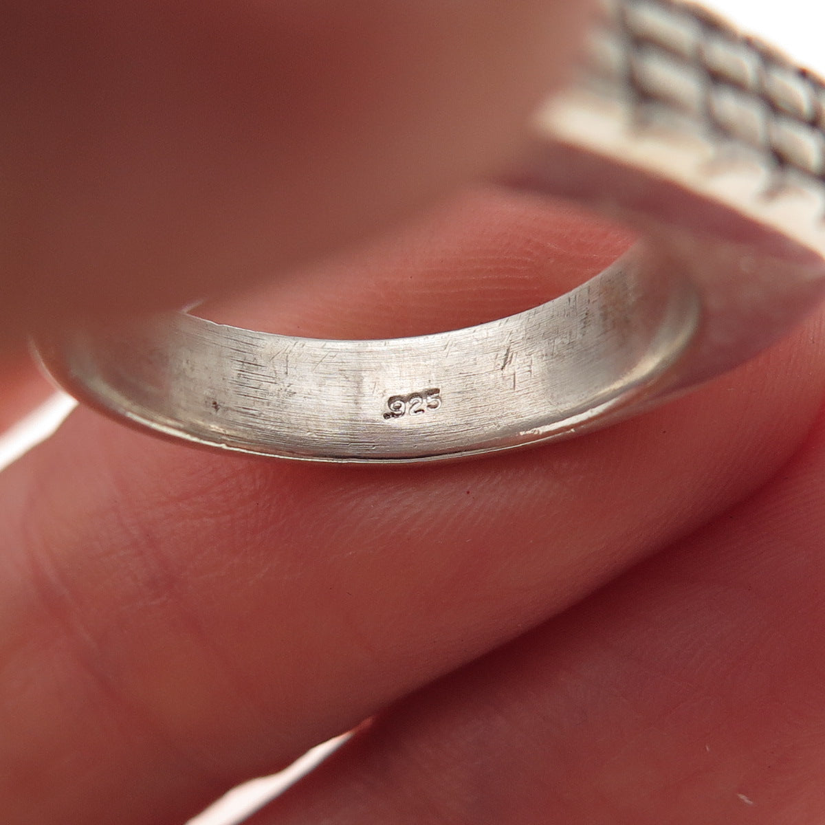 925 Sterling Silver Vintage Striped Oxidized Signet Ring Size 6.5