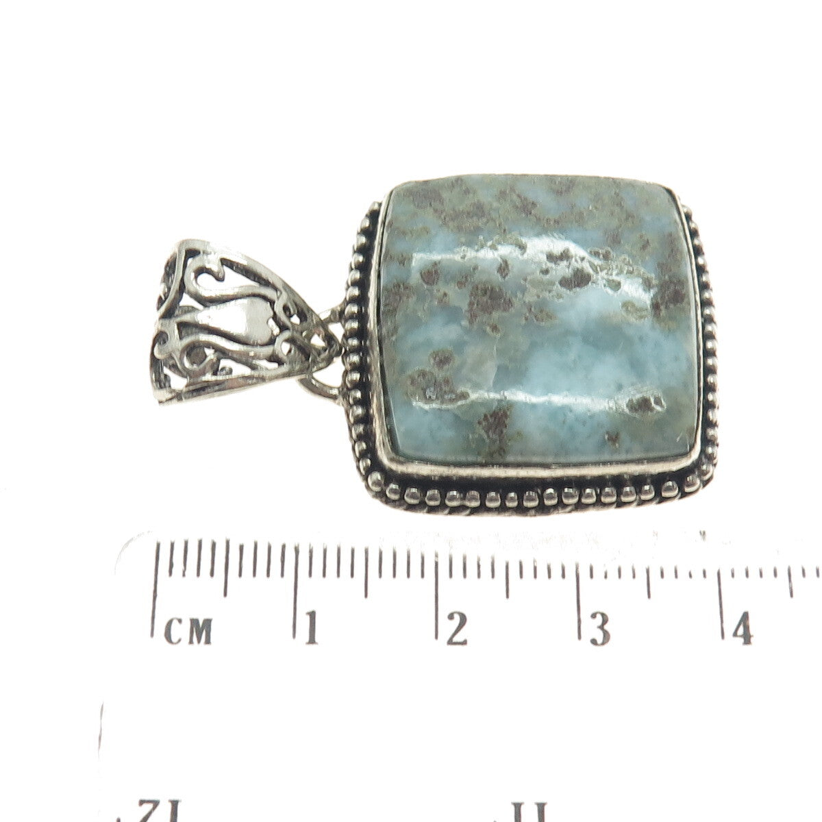 925 Sterling Silver Vintage Real Larimar Granulated Pendant