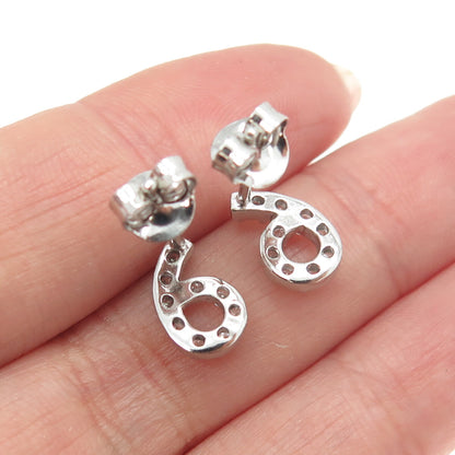 925 Sterling Silver Round-Cut C Z Lucky Number 6 Stud Earrings
