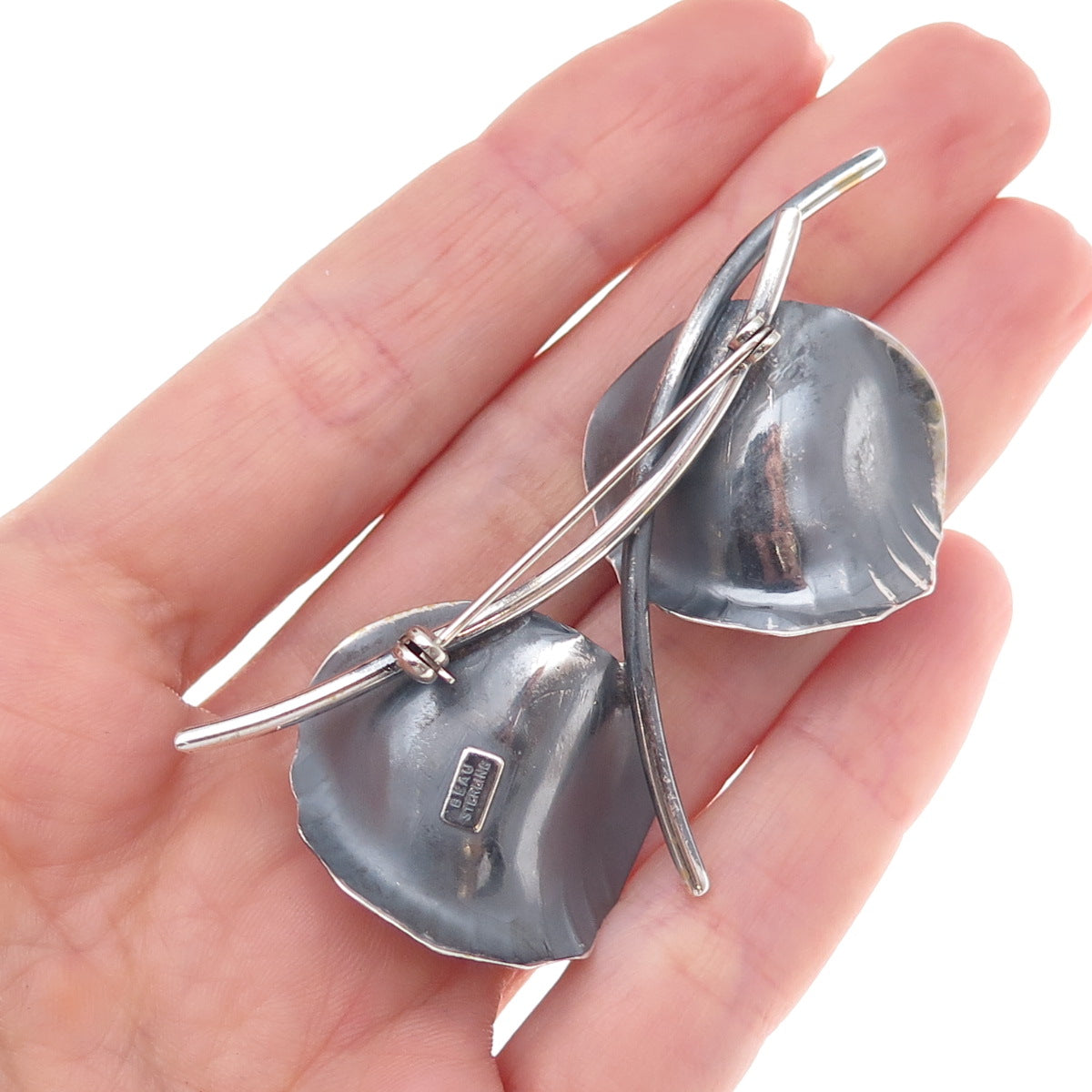 Beau 925 Sterling Silver Vintage Calla Lily Oxidized Pin Brooch