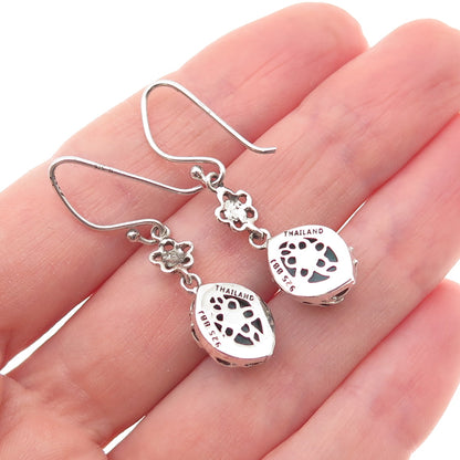 925 Sterling Silver Vintage Real Larimar Floral Dangle Earrings