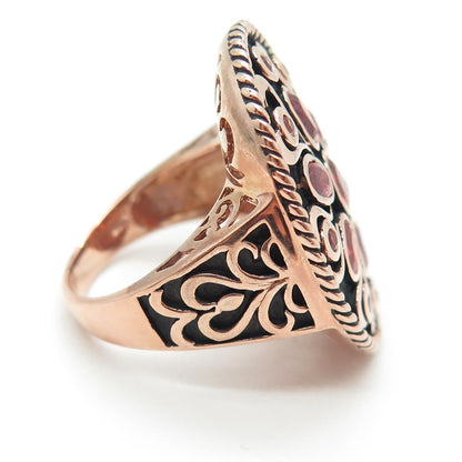 DSMK 925 Sterling Silver Rose Gold Plated Fire Sapphire Statement Ring Size 7.25