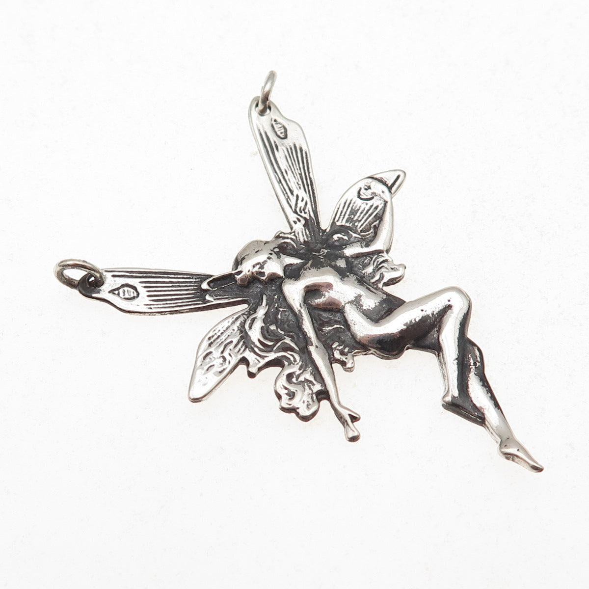 925 Sterling Silver Vintage Fairy Oxidized Centerpiece Charm Pendant
