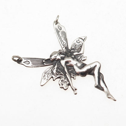 925 Sterling Silver Vintage Fairy Oxidized Centerpiece Charm Pendant