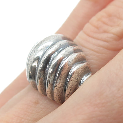 925 Sterling Silver Vintage Modernist Ribbed Dome Oxidized Ring Size 6.25