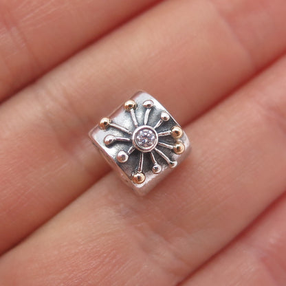 PANDORA 925 Sterling Silver & Gold Round-Cut C Z Desert Star Slide Bead Charm