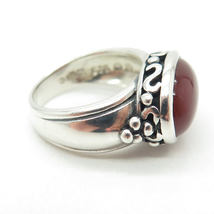 925 Sterling Silver Vintage Real Carnelian Gemstone Boho Ring Size 6.25