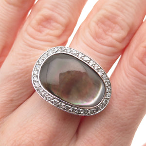 925 Sterling Silver Real Abalone Shell & C Z Ring Size 7.25