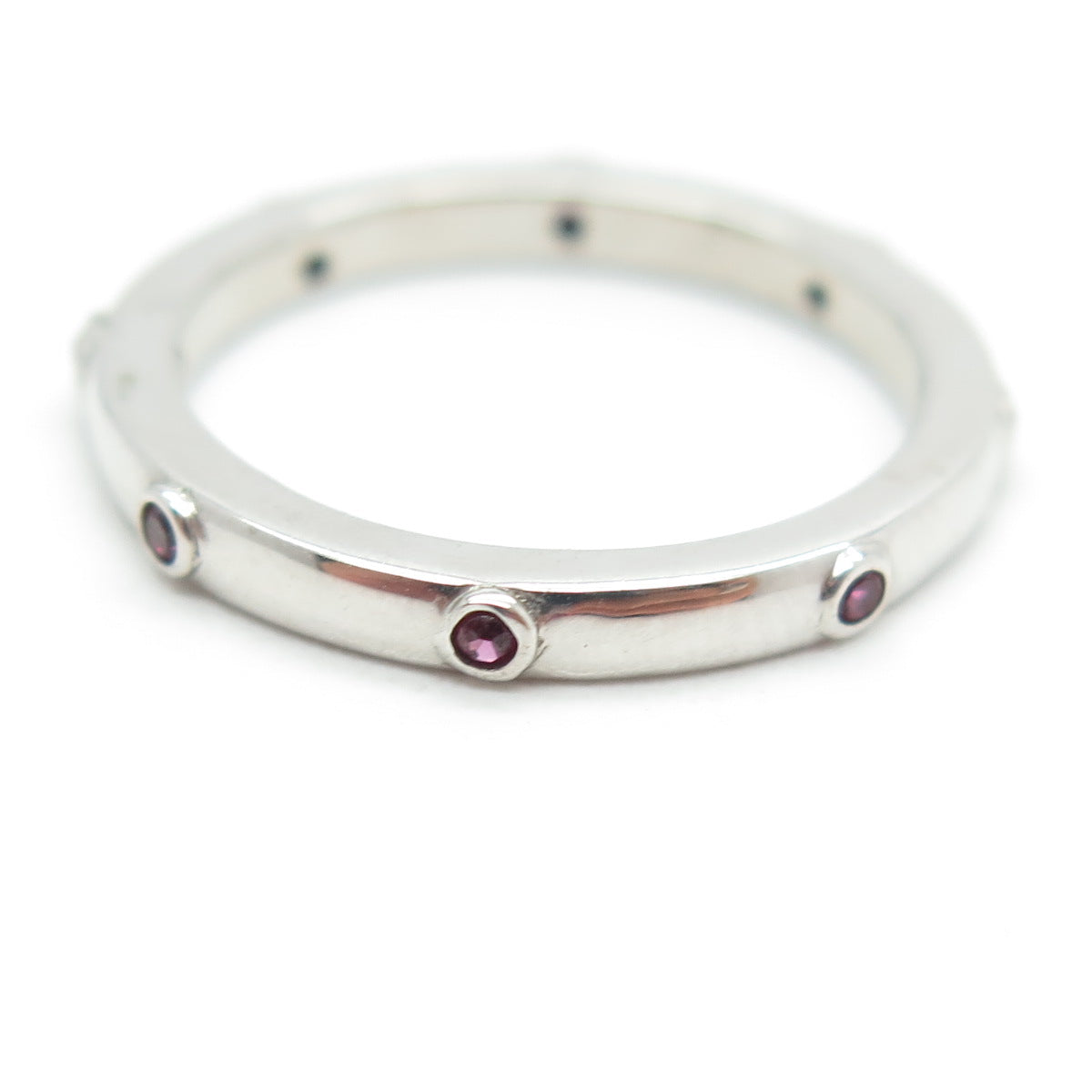 925 Sterling Silver Lab-Created Pink Sapphire Stackable Band Ring Size 4.75