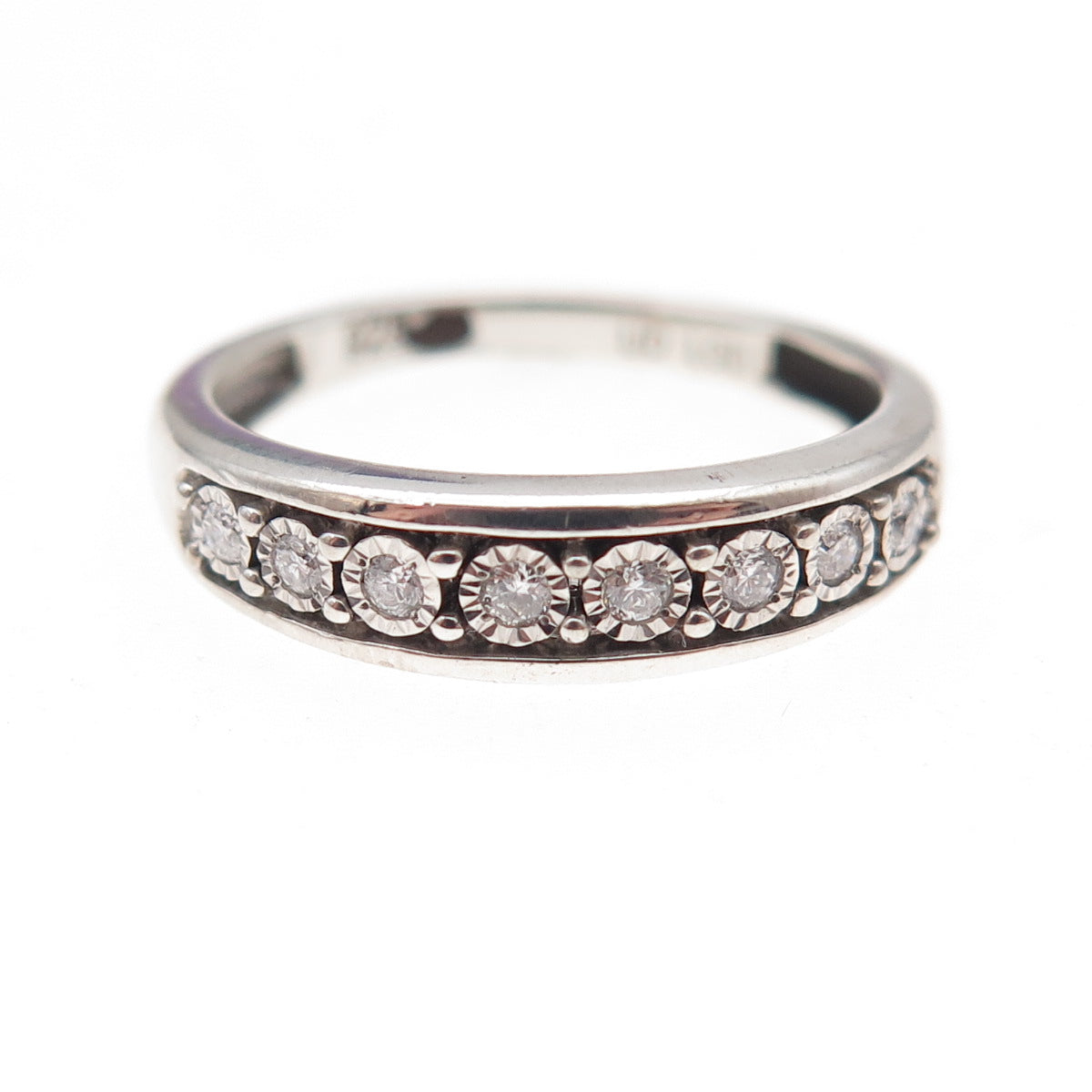 925 Sterling Silver Real Round-Cut Diamond Half Eternity Band Ring Size 6.5