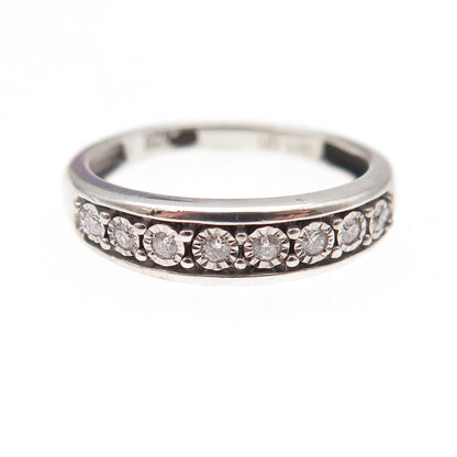 925 Sterling Silver Real Round-Cut Diamond Half Eternity Band Ring Size 6.5