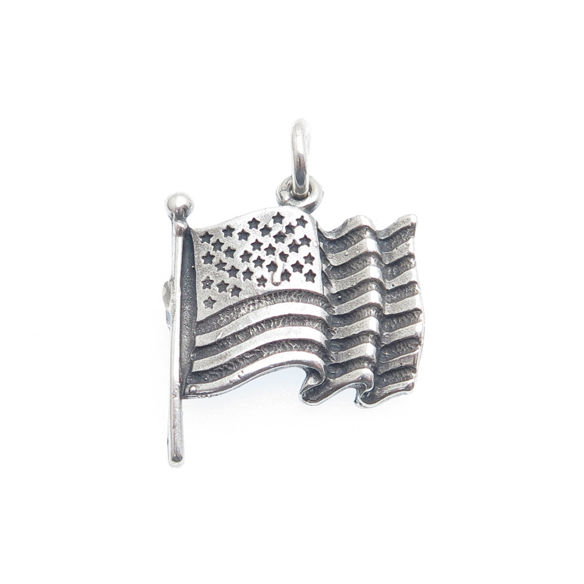 SUNWEST 925 Sterling Silver Vintage US Flag Oxidized Minimalist Charm Pendant