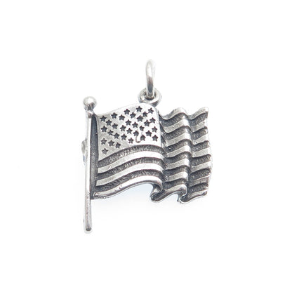 SUNWEST 925 Sterling Silver Vintage US Flag Oxidized Minimalist Charm Pendant