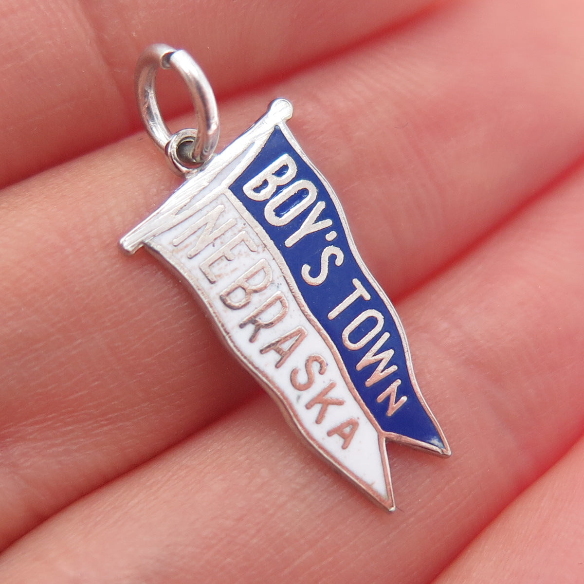 FRENCH & FRANKLIN 925 Sterling Silver Vintage Enamel Boy's Town Nebraska Pendant