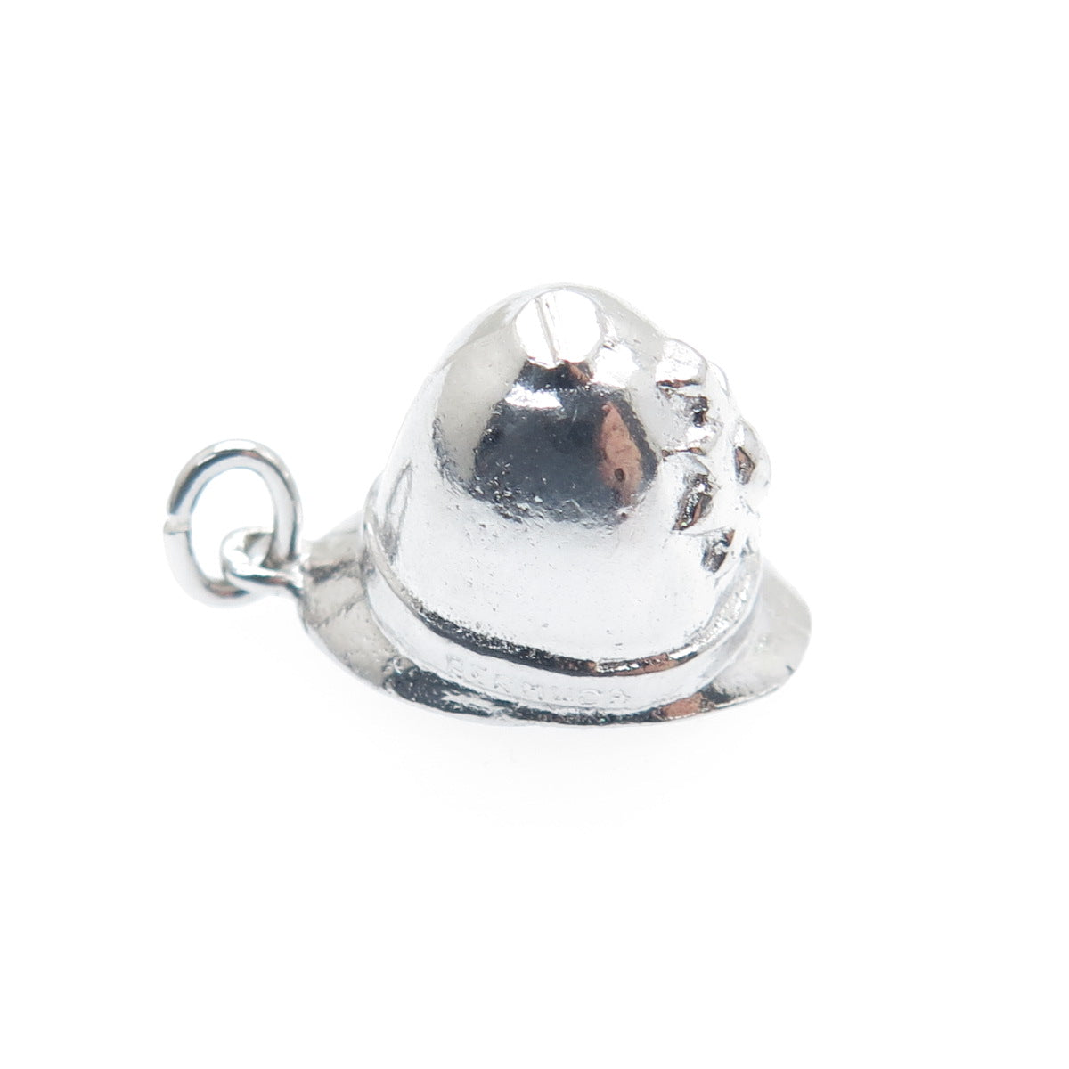 925 Sterling Silver Antique Bermuda Fireman Helmet Minimalist 3D Charm Pendant