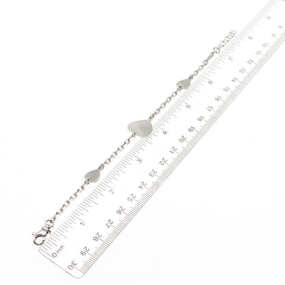 925 Sterling Silver Italy Heart Station Cable Link Bracelet 6.75-7.75"