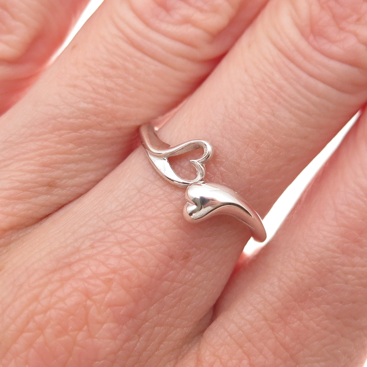 925 Sterling Silver Vintage Heart Bypass Ring Size 7
