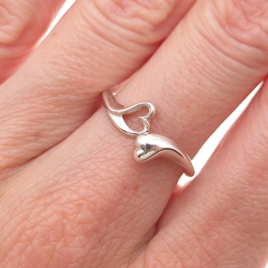 925 Sterling Silver Vintage Heart Bypass Ring Size 7