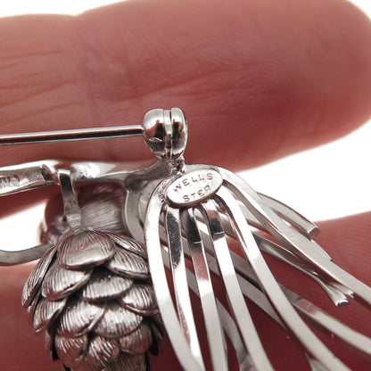 Wells 925 Sterling Silver Vintage Pine Cone Floral Pin Brooch