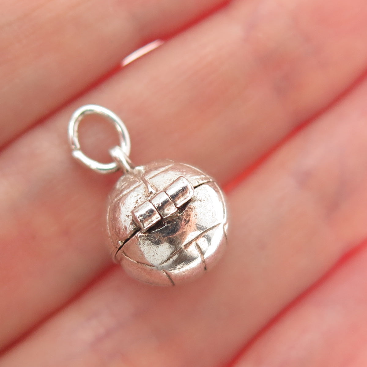 925 Sterling Silver Vintage Basketball Oxidized Minimalist Locket Charm Pendant