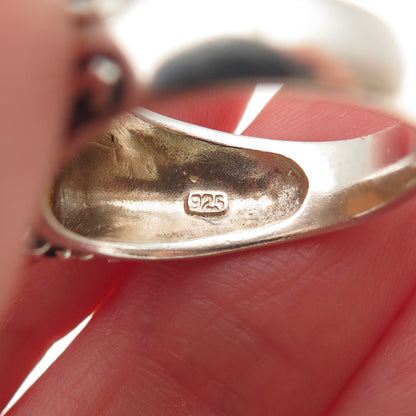 925 Sterling Silver Vintage Real MOP Modernist Scroll Oxidized Ring Size 8