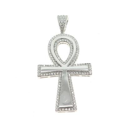 925 Sterling Silver Round-Cut Shaped C Z Egypt Ankh Cross Pendant